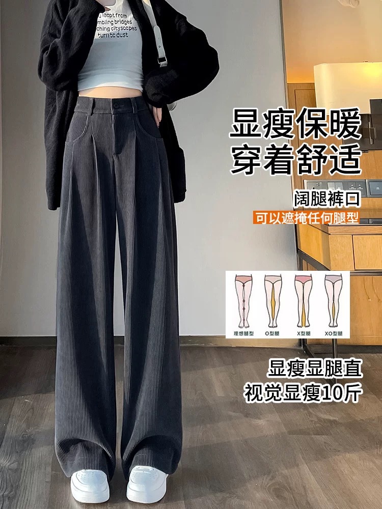 【高品质】欧棉绒阔腿裤秋冬新款加厚女高腰宽松爆款雪尼尔休闲裤详情1