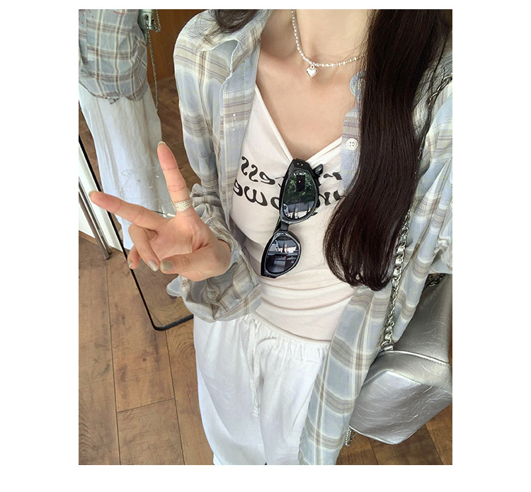 法式设计感小衫蓝色格子防晒衬衫女2024秋季新款女装小清新bm上衣详情17