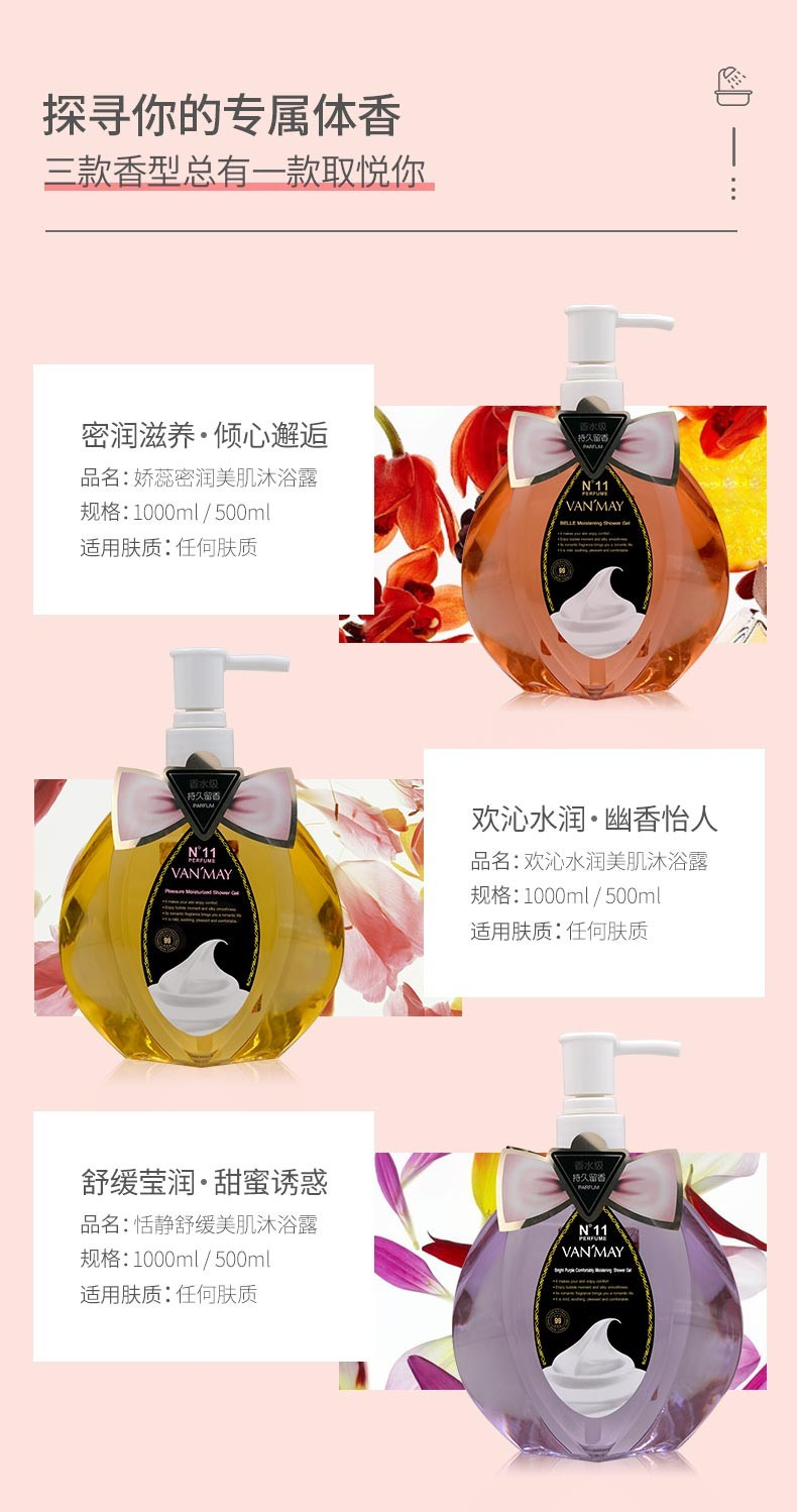 万千美玫瑰香水家庭装大容量沐浴露淡雅香水型娇蕊花瓣沐浴露批发详情4