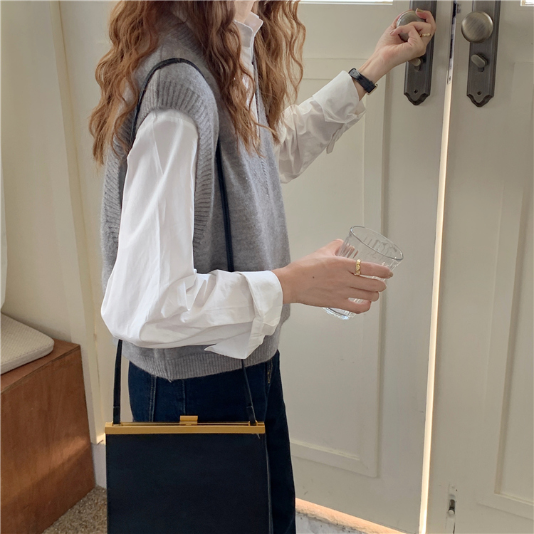 新款春秋女装洋气宽松显瘦V领毛衣外穿鹅黄色针织马甲背心详情15