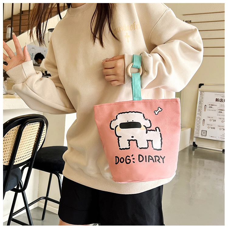 上班族便携妈咪帆布包购物学生可爱水桶型手拎便当带饭盒手提包女详情17