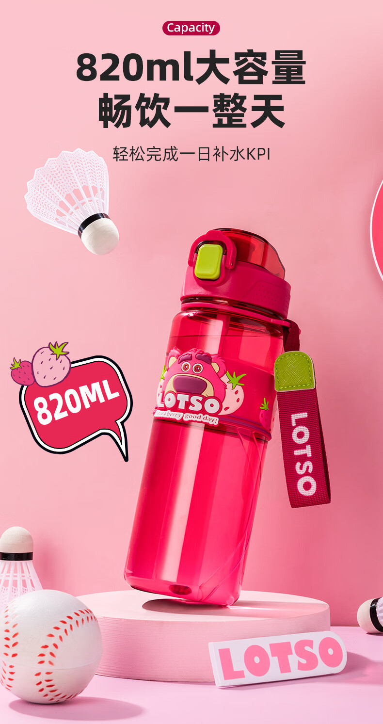 草莓熊儿童水杯学生运动塑料双饮杯高颜值大容量Tritan水壶批发详情4