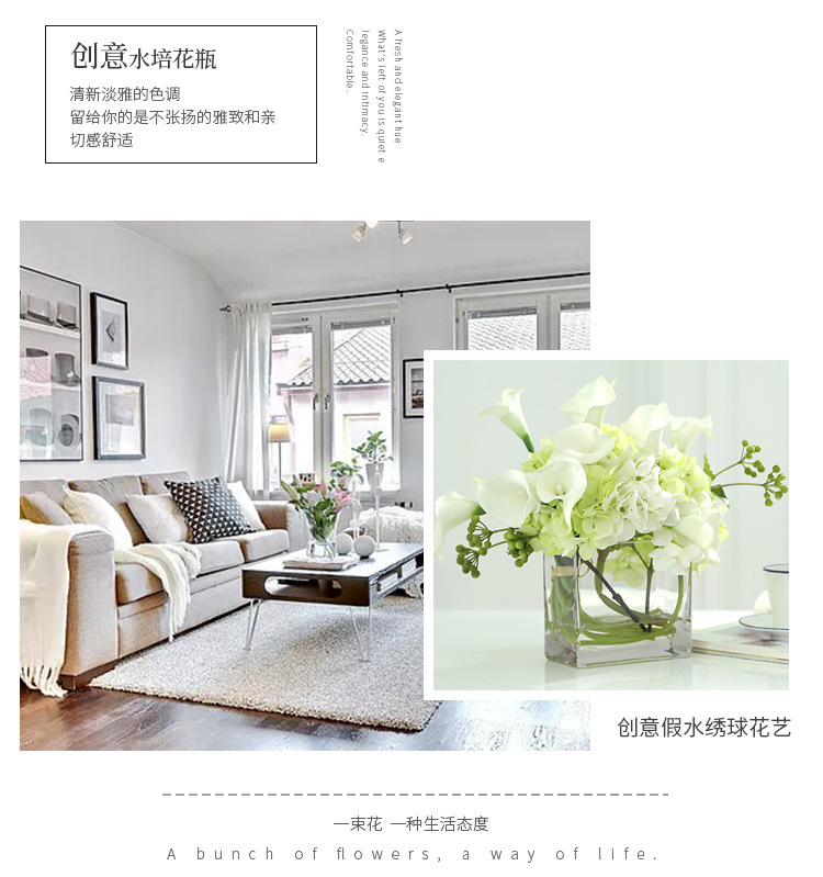 Square VAT glass vase, transparent hydroponic lucky bamboo lily, flat VAT square vase, floral art, living room flower arrangement ornaments pic 6