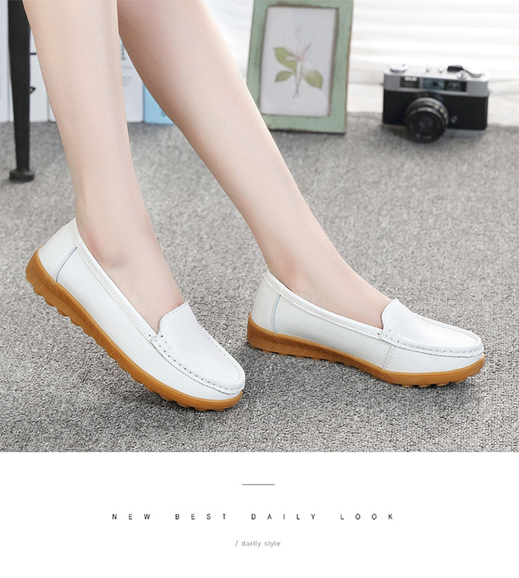 真皮豆豆鞋软底女鞋妈妈鞋女式休闲平底鞋牛筋底一脚蹬中老年单鞋详情9