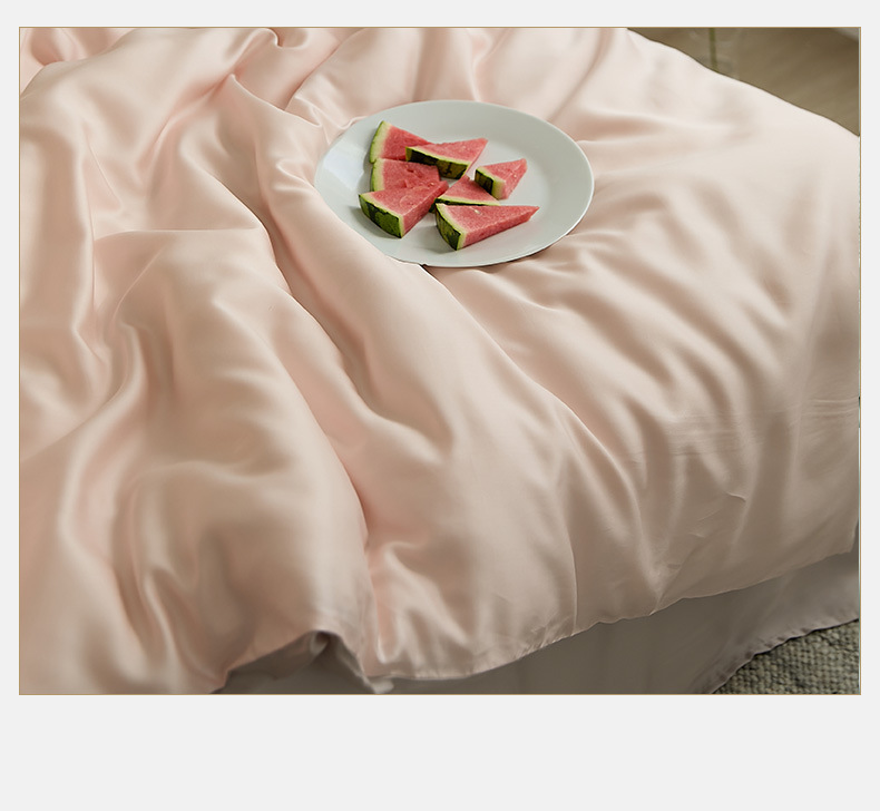 60S Solid color Tencel four-piece set, summer smooth quilt cover, Lyocell ice silk bed sheet, bed cover, bedding wholesale pic 30