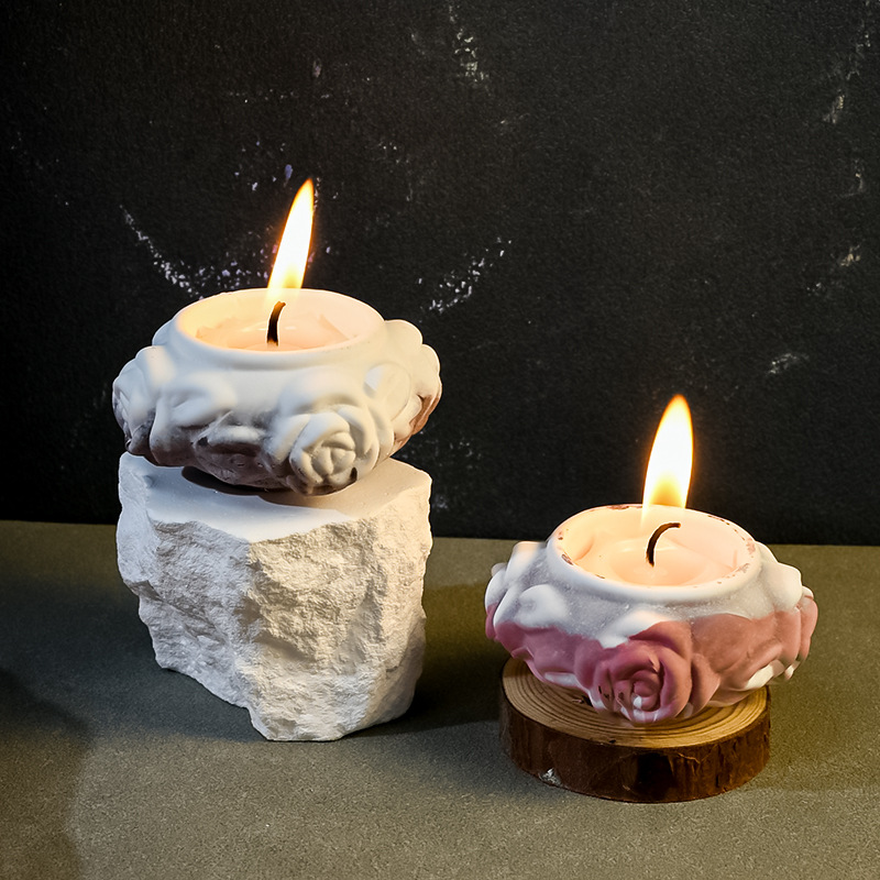 diy硅胶模具4连玫瑰烛台花朵香薰蜡烛装饰摆件水泥石膏模具详情3