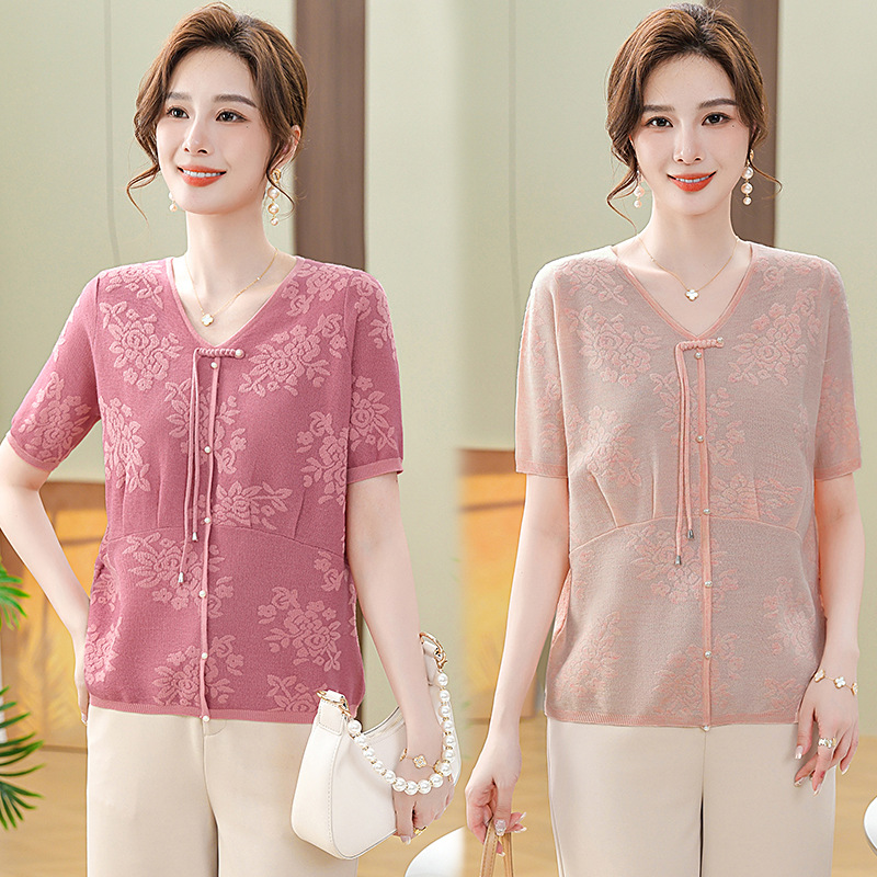 中年妈妈装新中式连衣裙套装女中老年夏季国风短款开衫长裙两件套详情6