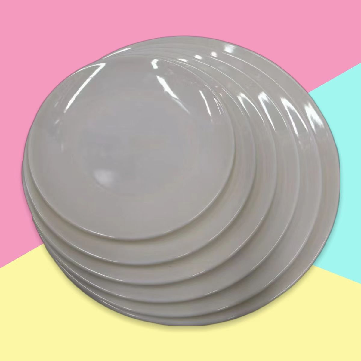 White melamine creative round plates for hotel hot pot, banquet dishes, cold dishes, snacks, plastic flat plates, pastries, commercial use pic 6