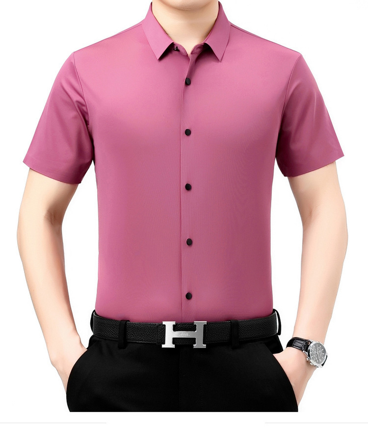 Verano 2024 nuevo negocio morera seda manga corta camisa de hombre de mediana edad verano casual vestido formal sin marcas camisas de hombre pic 30
