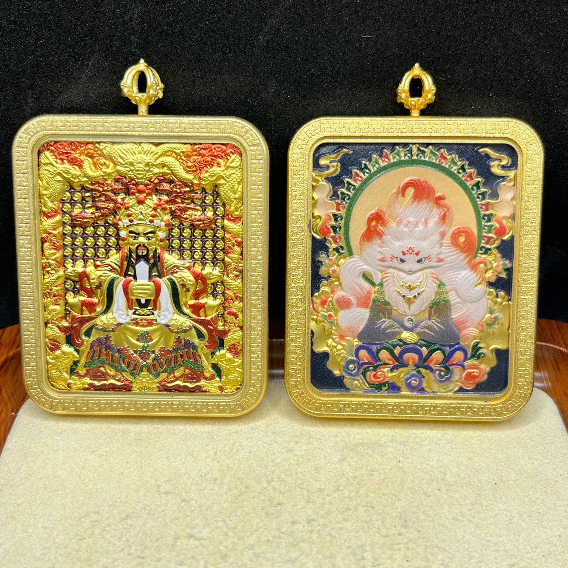 藏式半手绘双面唐卡吊坠 扎基拉姆唐卡 五台山龙五爷黄铜工艺品详情14