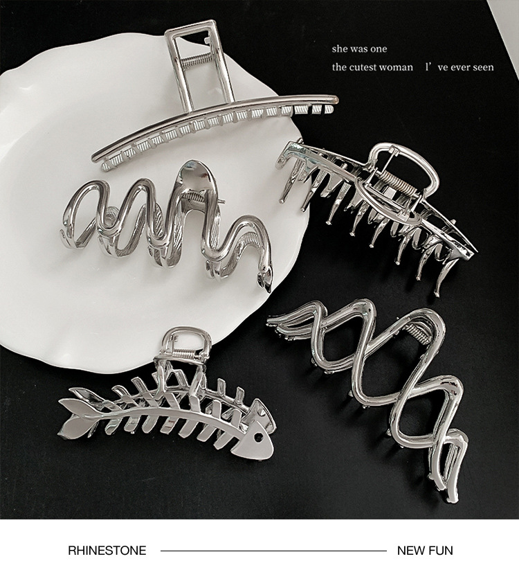 银色抓夹后脑勺金属简约气质冷淡风发夹大号高级感鲨鱼夹子头饰女详情1