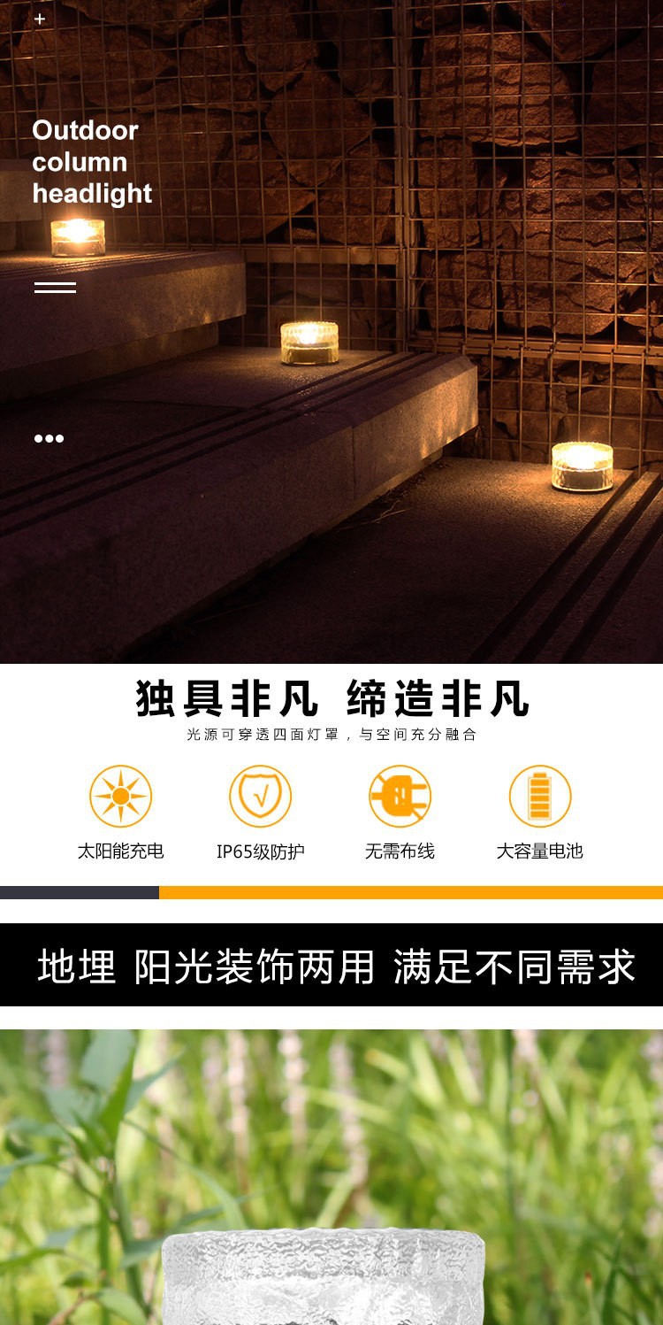 Outdoor solar ice brick lights, floor tile lights, household 4LED square ice block lights, courtyard and garden glass decorative lights pic 42