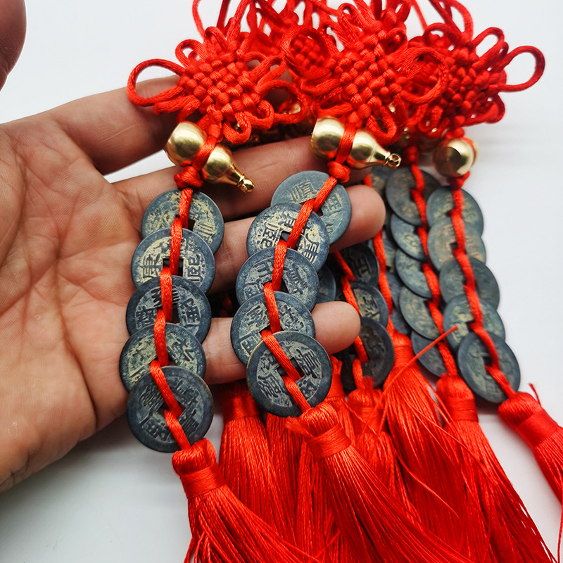 Cinnabar Fulu frosted gold gourd pendant, painted bagua metal gourd pendant, black copper five-emperor coin gourd pendant pic 3