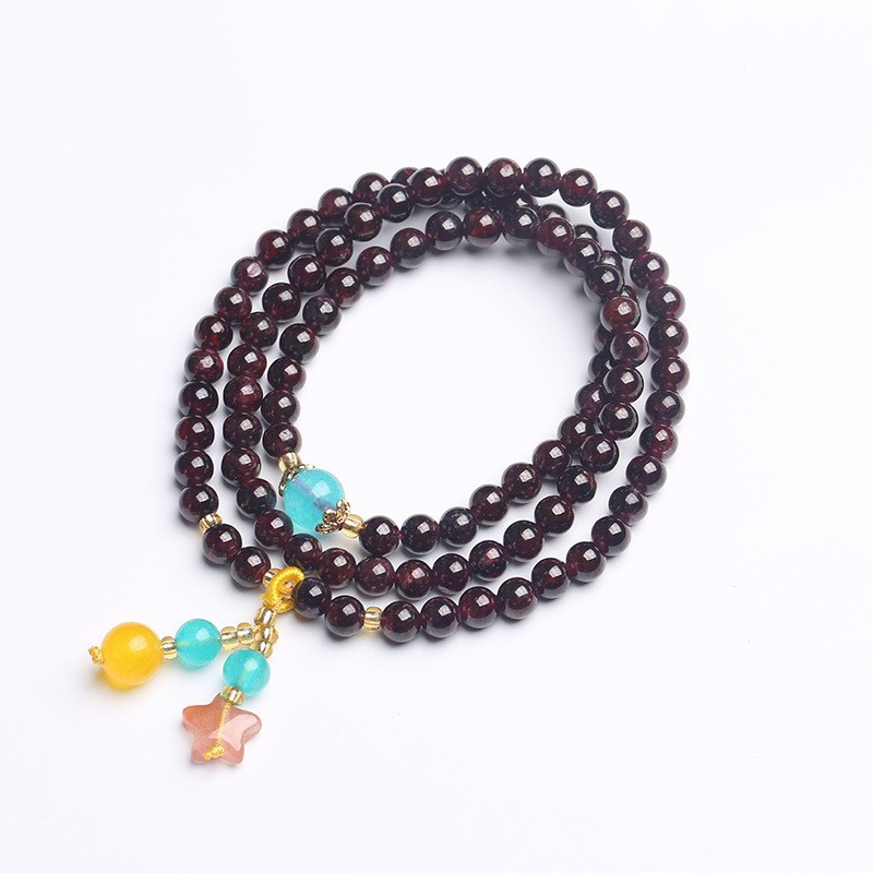 Original natural wine red garnet three-circle bracelet, Nan red Tianhe stone moon pendant, multi-circle crystal bracelet, direct supply pic 6