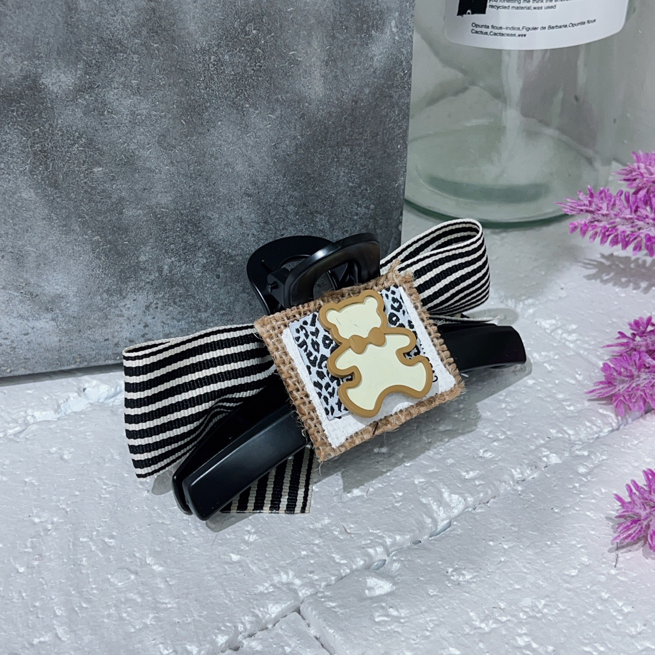 Thousand-bird checkered bow hair clips, high school girls' ponytail grappling clips, small bangs clips, headwear, Korean cartoon bear grappling clips pic 5