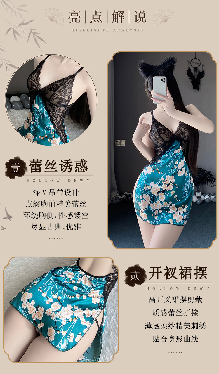 新款美背深V诱惑性感吊带睡裙春夏蕾丝拼接情趣内衣女士居家睡衣详情7