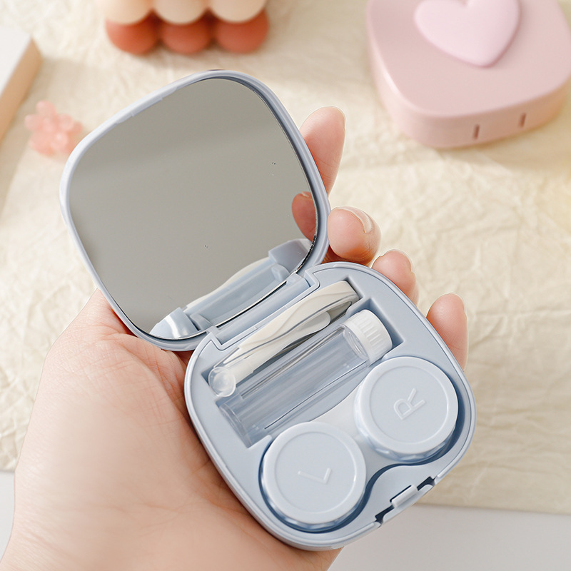 Macaron-colored square heart-shaped contact lens case, beauty contact lens storage box, carrying mirrors, cute glasses, companion box, exclusively for foreign trade pic 18