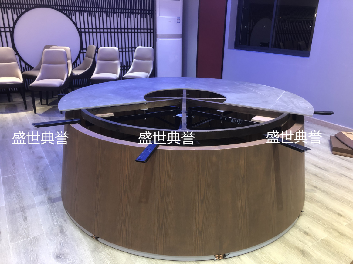 Solid wood electric dining tables and chairs for star-rated hotels in Qingdao, seafood restaurant private rooms, flat-level electric tables with lifting mechanisms pic 5