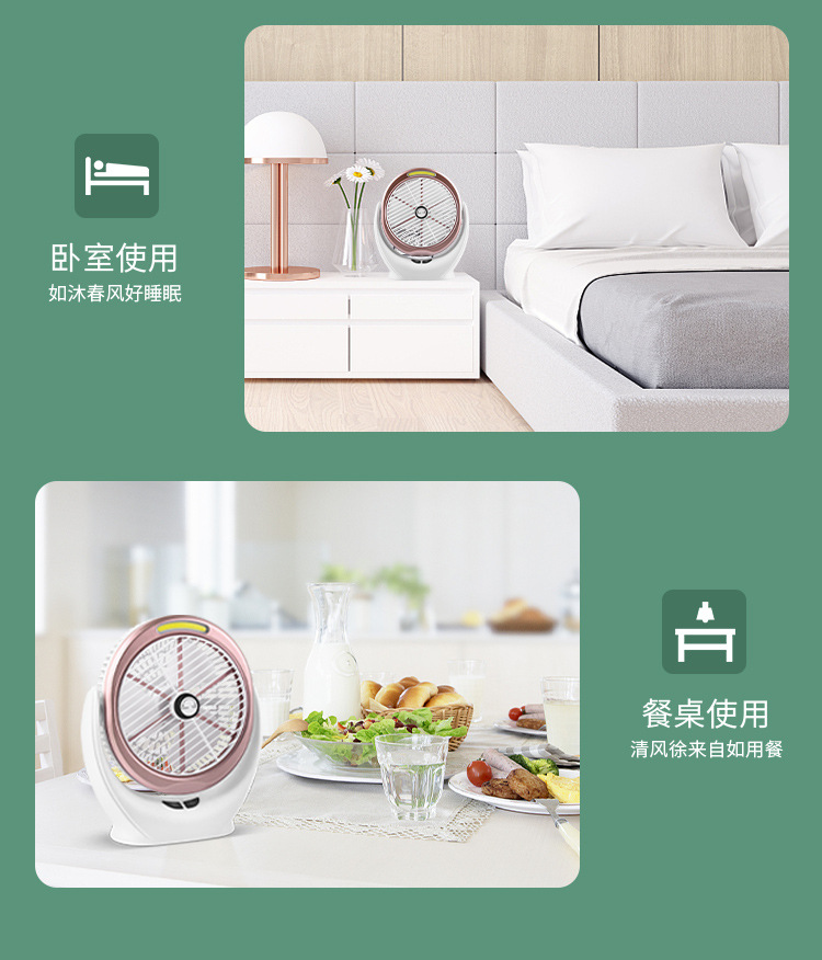 创意桌面风扇usb可充电小夜灯风扇家用办公室台式扇便携式低音小风扇户外电风扇LED多功能电风扇详情5