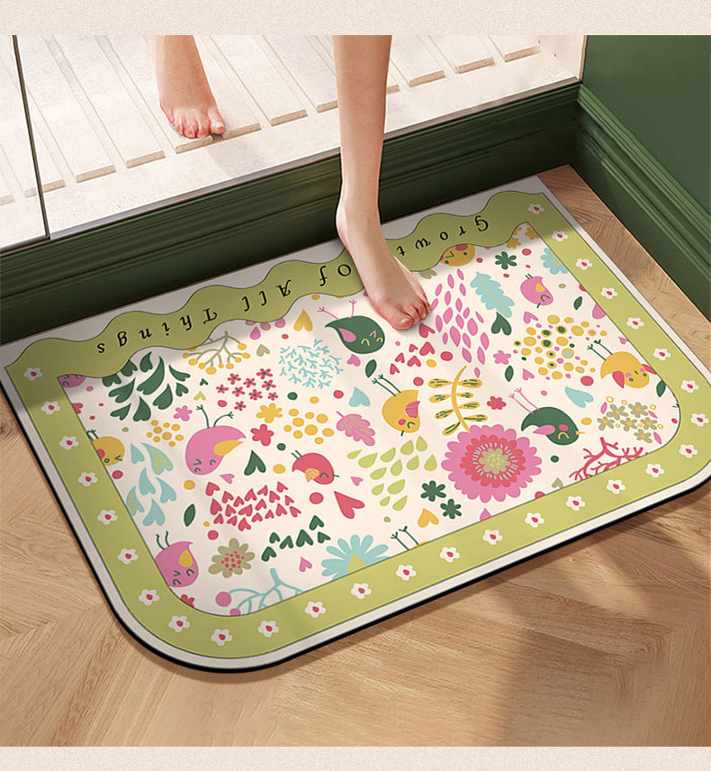 Simple and fresh diatom mud soft mat, Nordic floral creative diatom mud floor mat, bathroom absorbent foot mat, door mat pic 14
