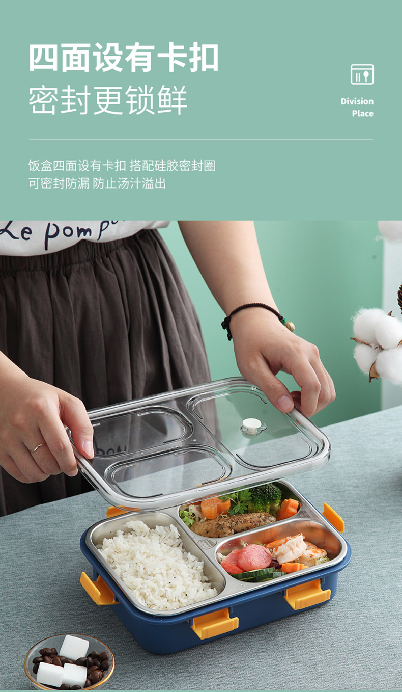 304 stainless steel portable lunch box, office worker lunch box, sealed compartments, anti-odor-mixing lunch box pic 7