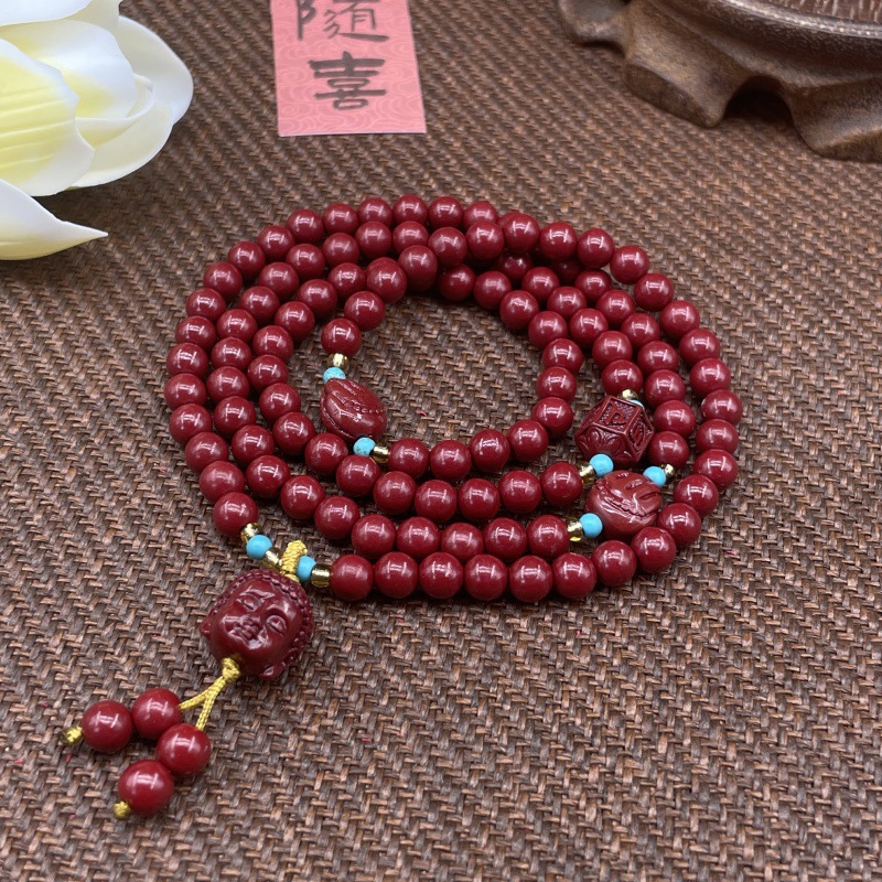 新款108颗紫金朱砂男女手串朱砂貔貅平安扣葫芦配饰文玩手链批发详情15