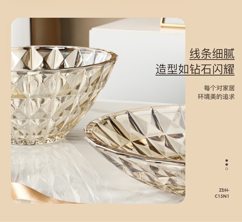 Glass fruit plate, living room home coffee table, fruit basket, creative light luxury style, simple candy and dry snack plate and basin decoration pic 13