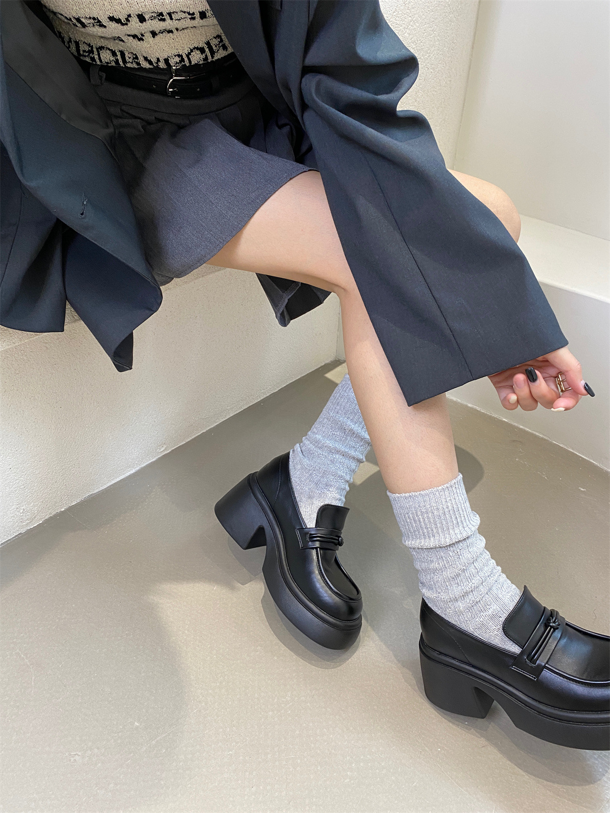 厚底松糕小皮鞋2023新款秋季单鞋女日系JK粗跟乐福鞋详情37