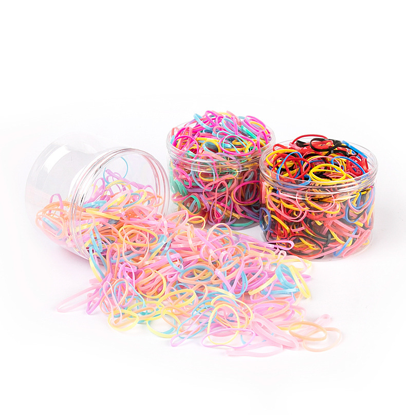 The new box-packed hair tie features a large black round bottle with colorful high-elasticity hair bands that can be pulled unbreakable. It is a disposable small rubber band for children pic 10