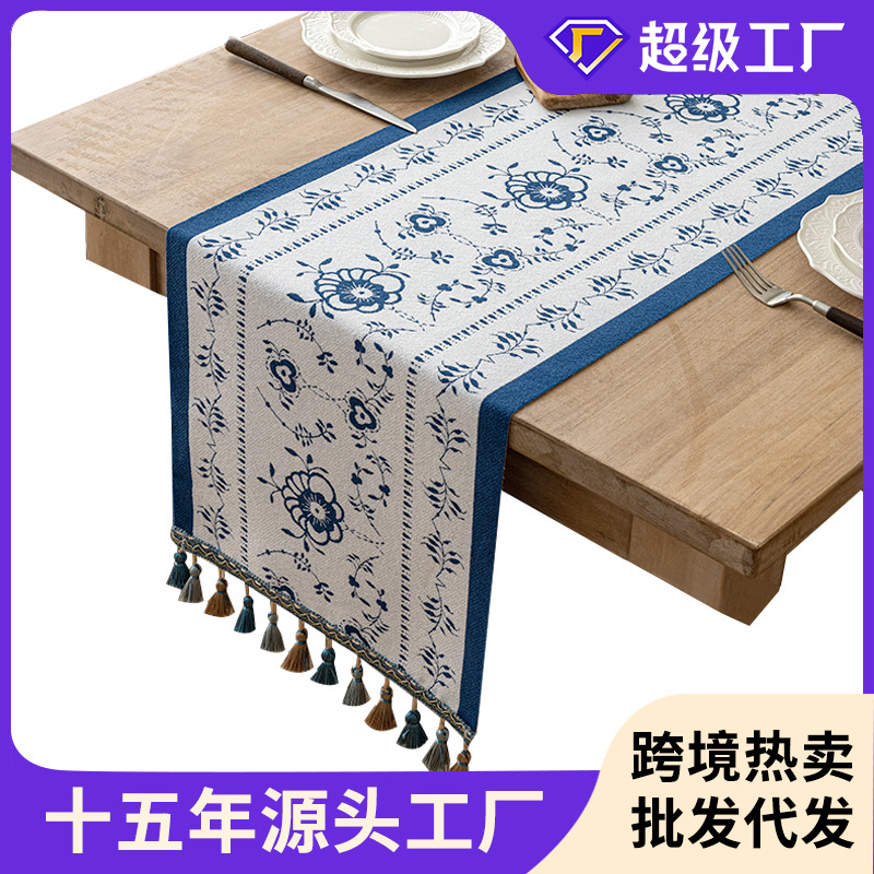 中东爆款加厚棉麻餐桌台布家用长方形茶几巾防水防油桌布批发代发详情10