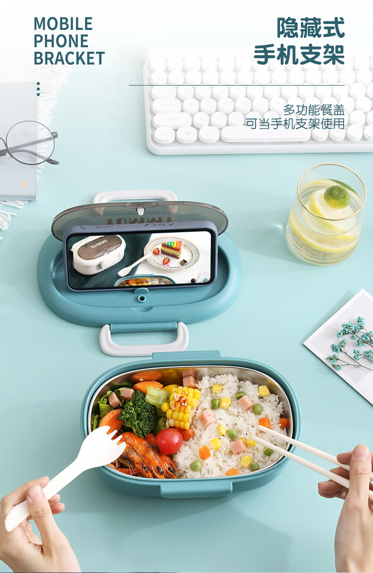 304不锈钢饭盒食品级保温午餐盒 带餐具便当盒微波炉学生保鲜饭盒详情4