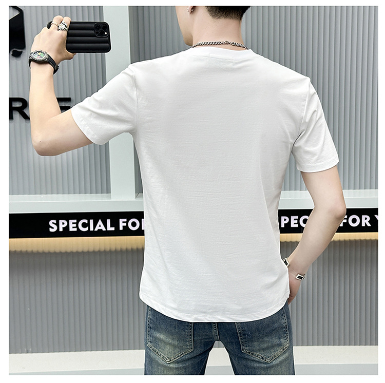 2024年夏季新款男士字母休闲时尚烫钻印花透气圆领修身短袖T恤衫详情10