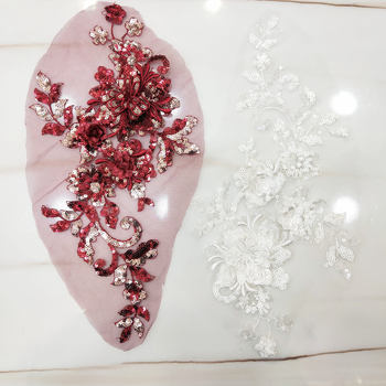 手工缝珠立体刺绣DIY现货童装晚礼服花边装饰辅料钉珠蕾丝贴花详情47