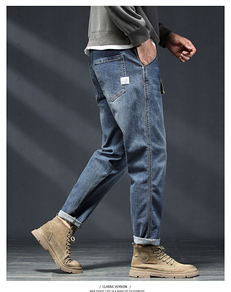 春秋季潮牌牛仔裤男士黑灰色直筒小脚经典耐磨显瘦百搭休闲长裤子详情13