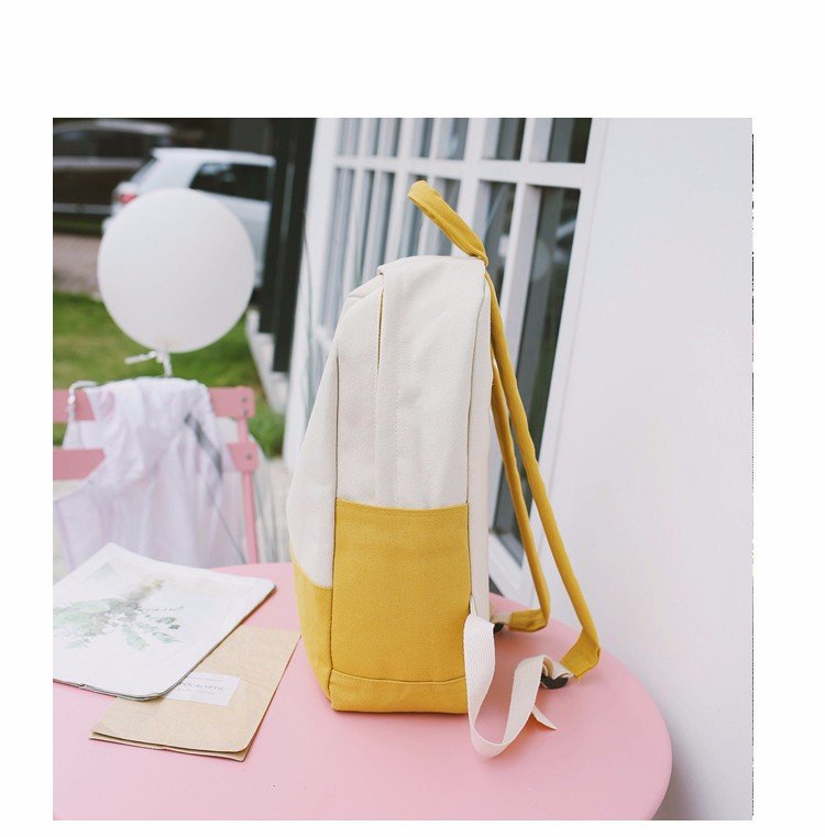 Factory wholesale of college-style, fresh, artistic, simple and versatile canvas backpacks, color-matched schoolbags for middle school best friends pic 39