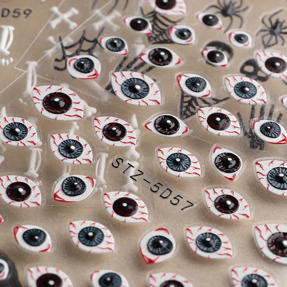 Wholesale of new cross-border 5D relief three-dimensional nail stickers, spider web pumpkin skull Halloween nail stickers, shanilak pic 16