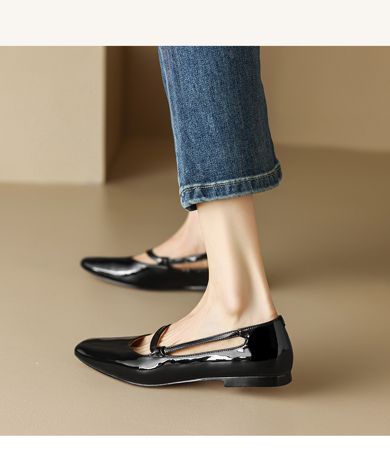 New Spring and summer one-strap flat shoes, simple golden sheepskin, shallow-mouthed, chanel-style, for ladies with square toe single shoes pic 13