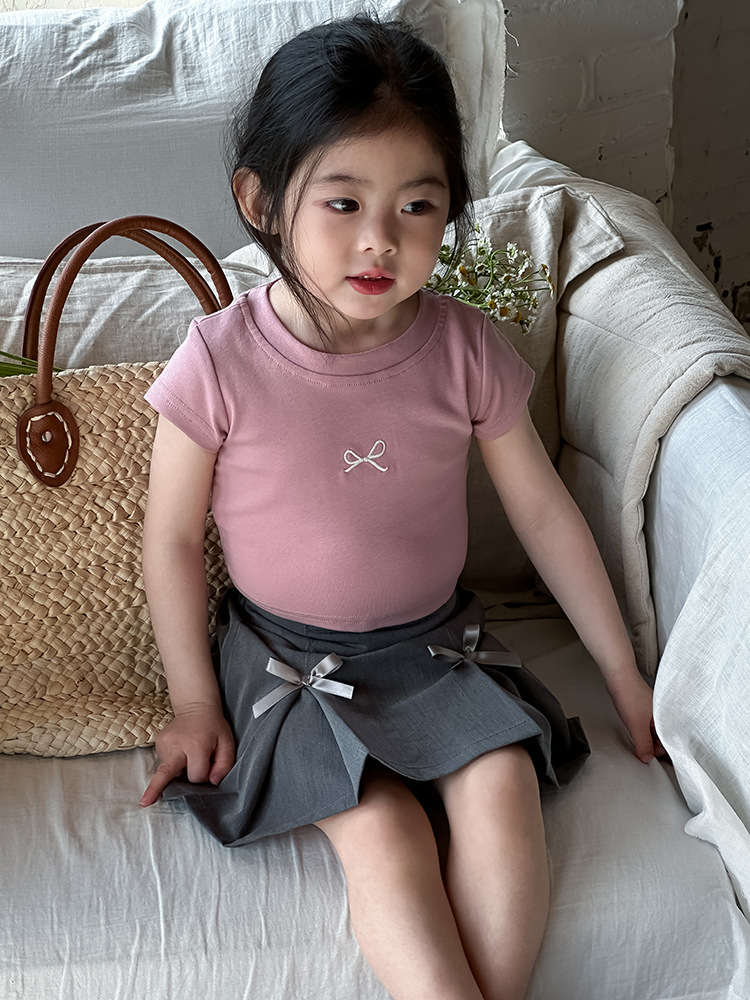 女童蝴蝶结露背T恤2024夏季新款韩版左小然自制刺绣蝴蝶结短袖详情16