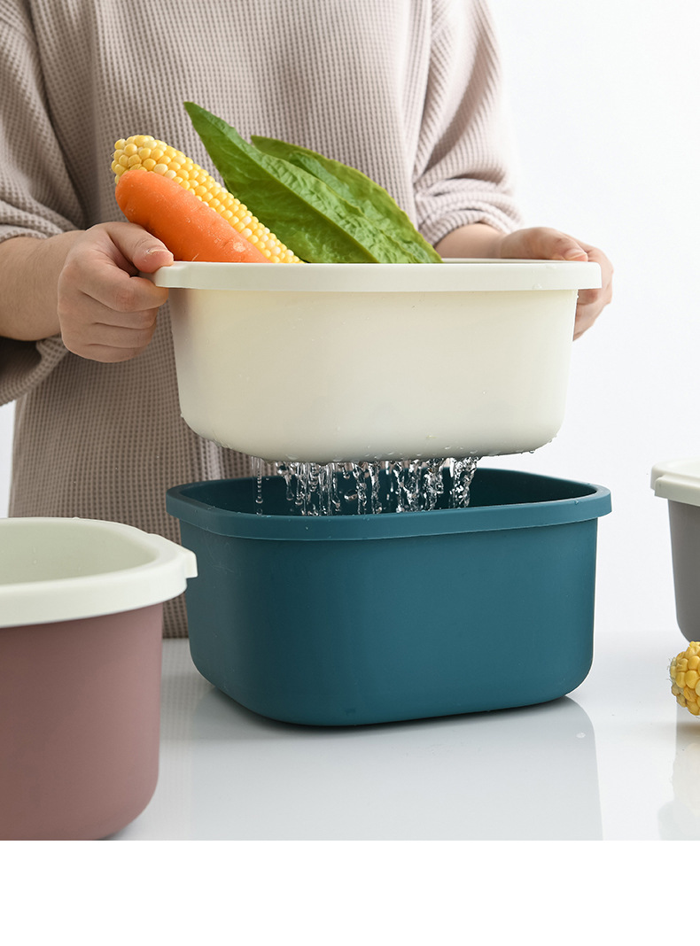 双层镂空水果盆洗水果沥水篮家用水果篮创意塑料洗菜篮厨房洗菜盆详情16