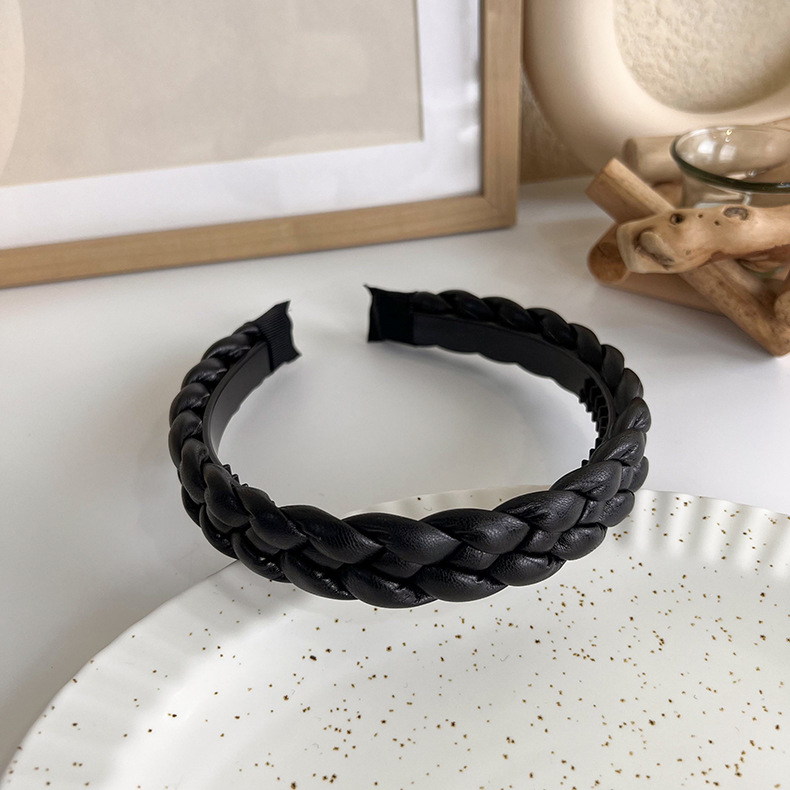 French elegant black hairband, sweet pearl braided hairpin, knitted height-increasing headband, wide-edge hairpin for women pic 29