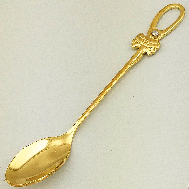 Fashionable bow coffee spoon and fork set, diamond-encrusted stainless steel mirror-polished gold dessert spoon, 3-finger fork, 80 pic 33