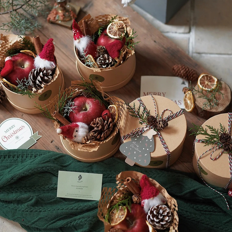 大圆形牛皮纸盒小红书伴手礼盒INS饼干盒风吕敷DIY烘培包装圣诞节详情14