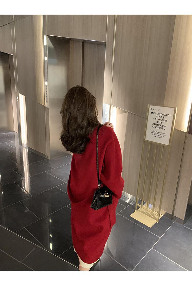 反季驼色呢子双面羊绒大衣女中长款2022年秋冬季韩系温柔毛呢外套详情17