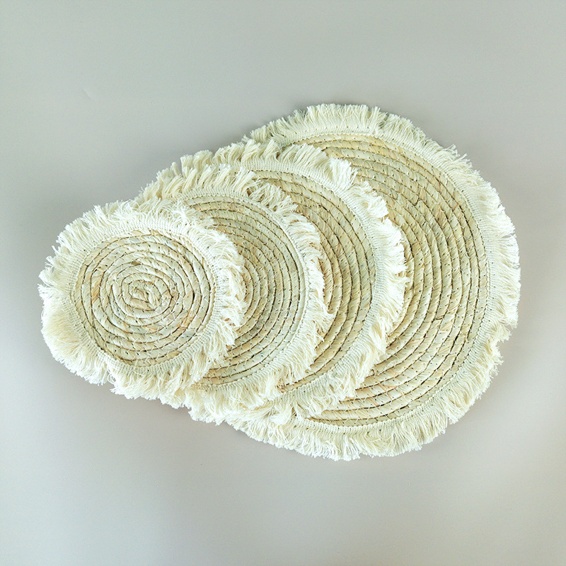 创意家居草编餐垫玉米皮绳编织圆形餐桌垫流苏边装饰垫加厚隔热垫详情9