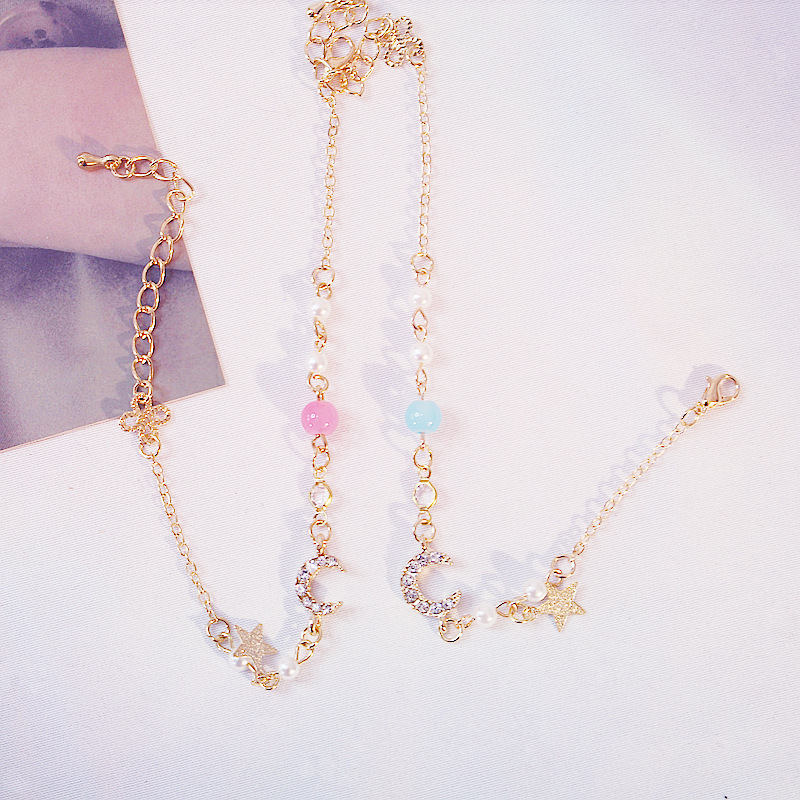 Korean version exquisite crystal bracelet, sweet and girlish heart, star and moon marble bracelet, fresh and delicate strawberry crystal jewelry pic 1