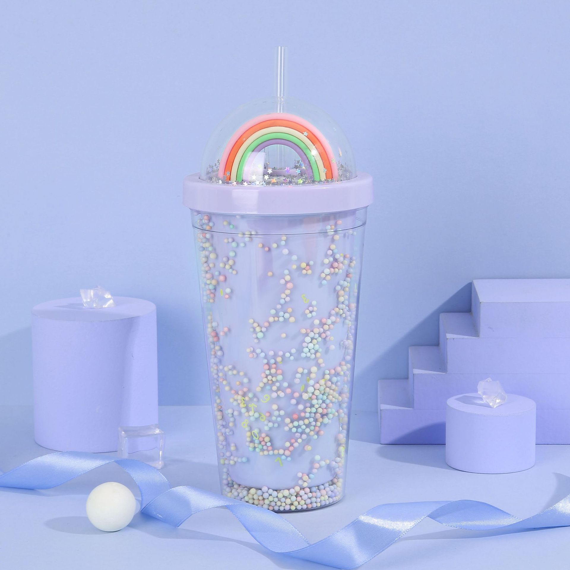 Student foam seven-color plastic cup, outdoor portable and cute water cup, Internet celebrity high appearance level creative rainbow straw cup pic 10