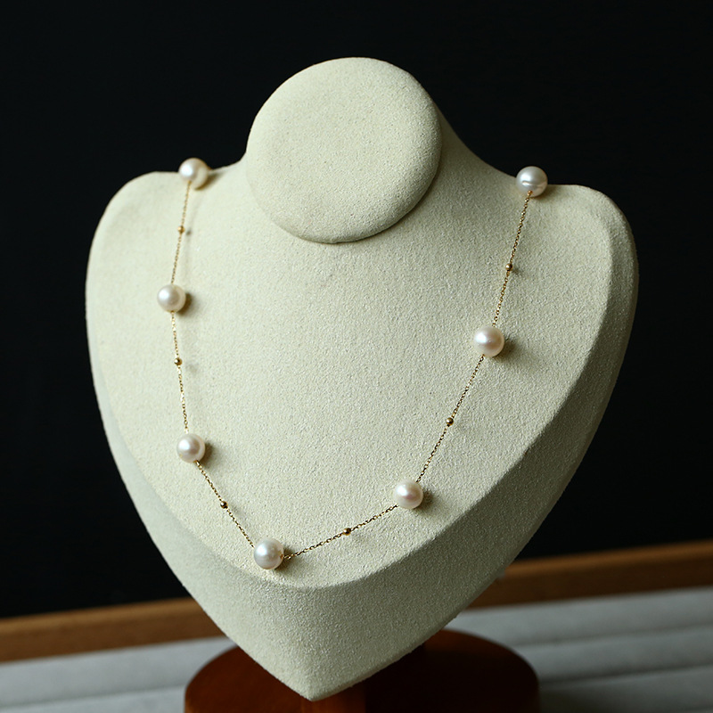 7.5mm strong light starry Sky freshwater pearl necklace, a fringed 18K gold pearl necklace and collarbone chain that women often wear pic 15