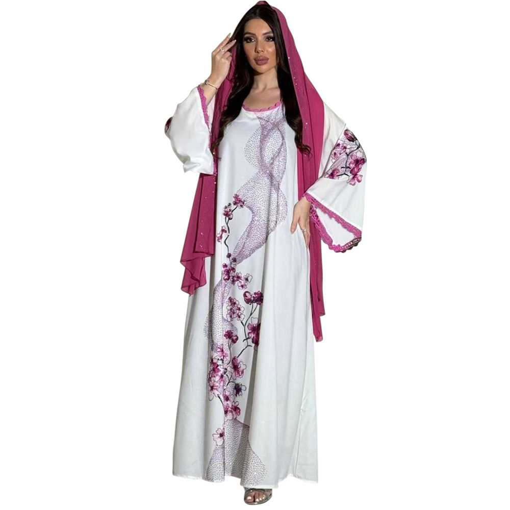 XQY500263 Cross-border Middle East Muslim Robe Dubai Arab printed Robe Dress with belt pic 13