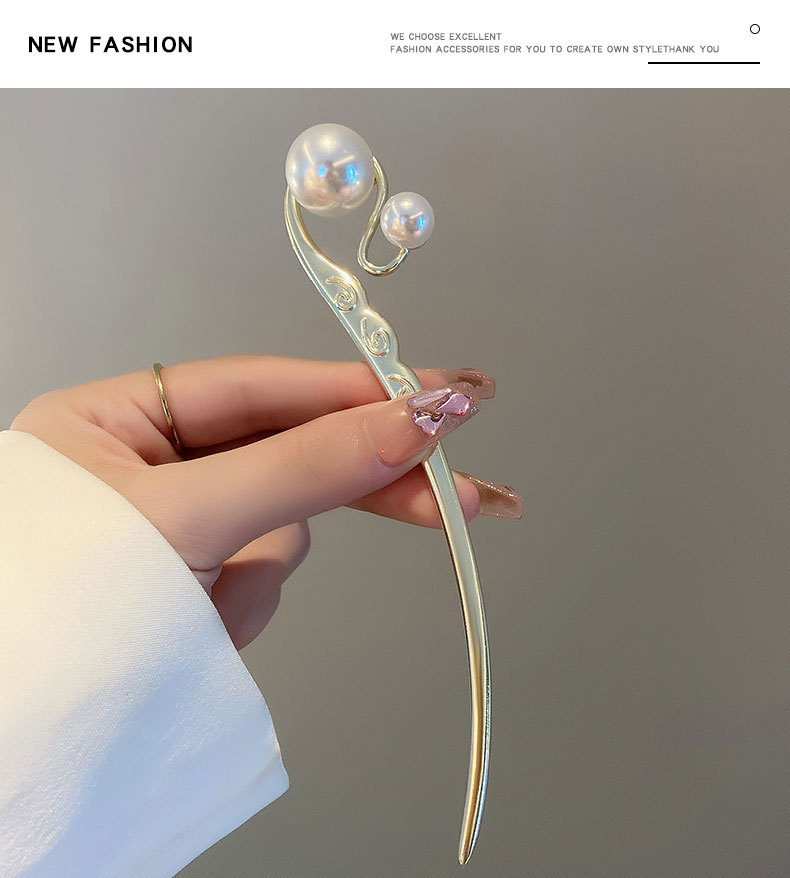 古风珍珠金属发簪女简约现代日常头饰发插发钗盘发神器气质簪子详情8
