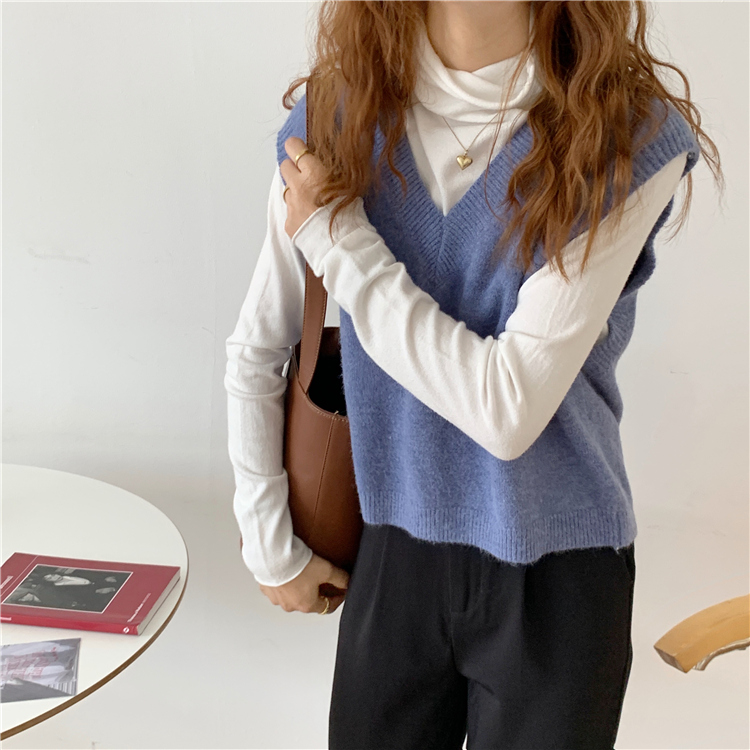 新款春秋女装洋气宽松显瘦V领毛衣外穿鹅黄色针织马甲背心详情43